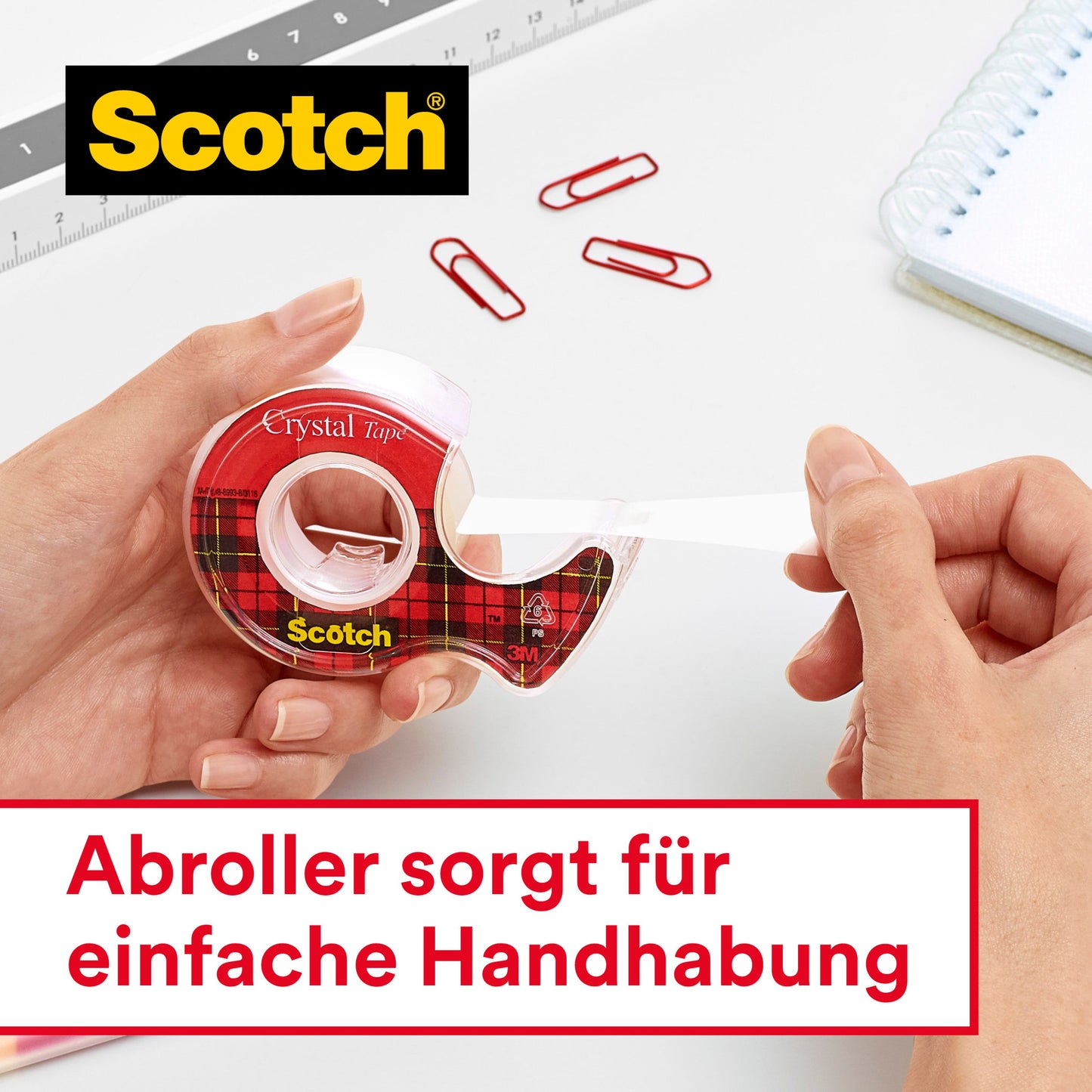 Scotch® Crystal Klebeband, 19mm x 25 m, 1 Rolle auf Handabroller/Packung + 5 m GRATIS | Packung (1 Rolle)