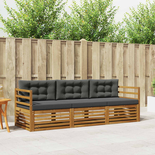 Outdoor-Sofagarnitur mit Kissen 3 pcs Natur und Anthrazit