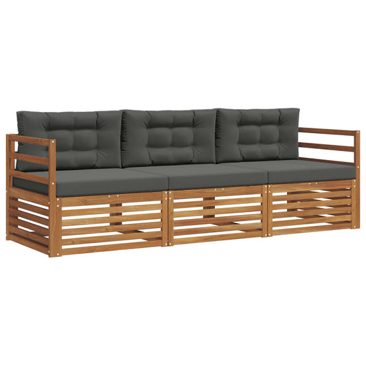 Outdoor-Sofagarnitur mit Kissen 3 pcs Natur und Anthrazit