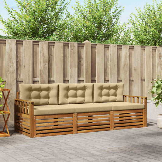 Outdoor-Sofagarnitur mit Kissen 3 pcs Natur und Beige