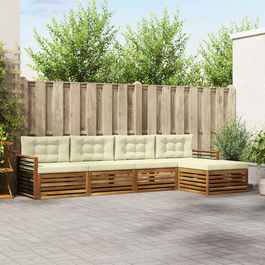 Outdoor-Sofagarnitur mit Kissen 5 pcs Natur und Creme