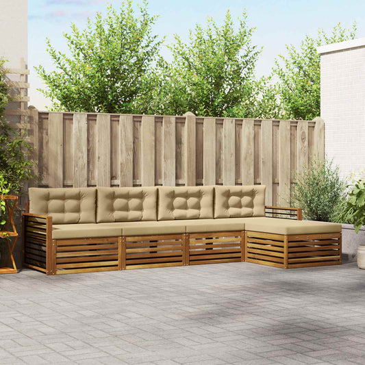 Outdoor-Sofagarnitur mit Kissen 5 pcs Natur und Beige