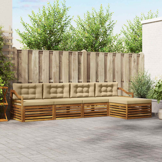 Outdoor-Sofagarnitur mit Kissen 5 pcs Natur und Beige
