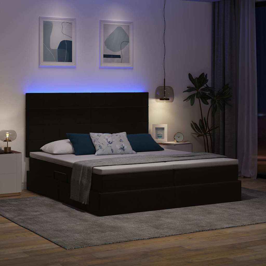 Bett mit LED-Lichtleisten Schwarz 200 x 200 cm Samt