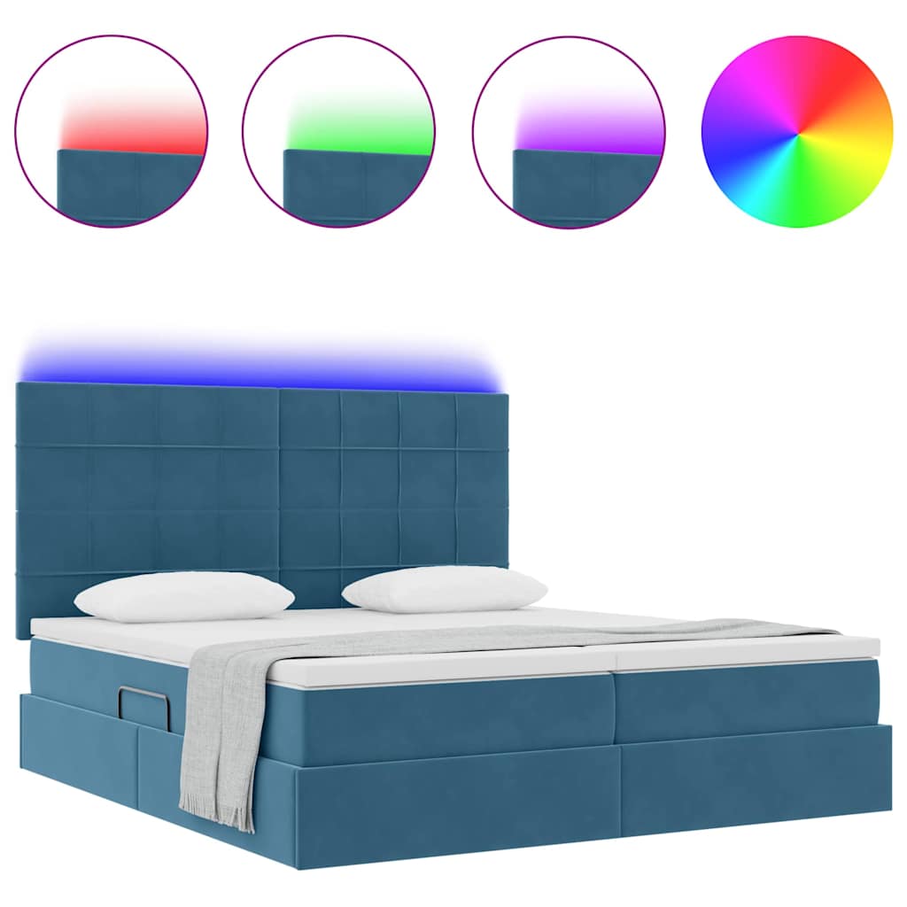 Bett mit LED-Lichtleisten Dunkelblau 200 x 200 cm Samt