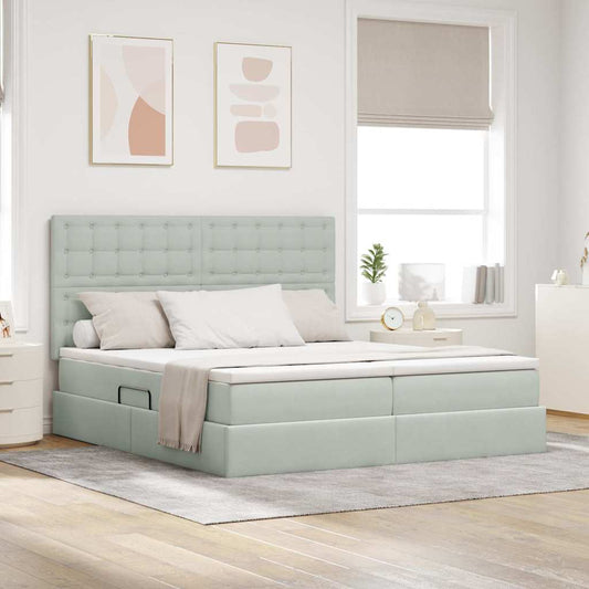 Bett mit LED-Lichtleisten Hellgrau 200 x 200 cm Samt