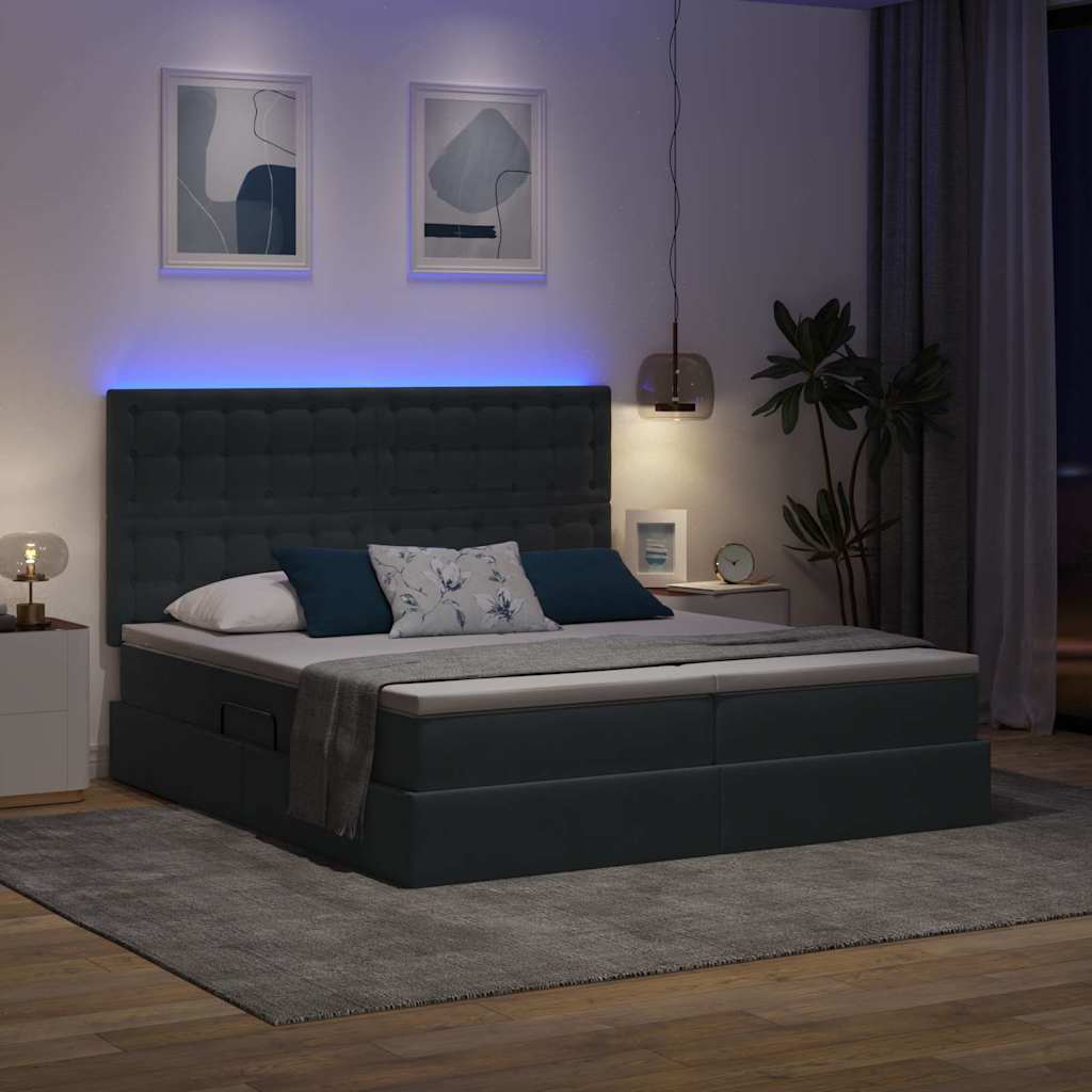 Bett mit LED-Lichtleisten Dunkelgrau 200 x 200 cm Samt
