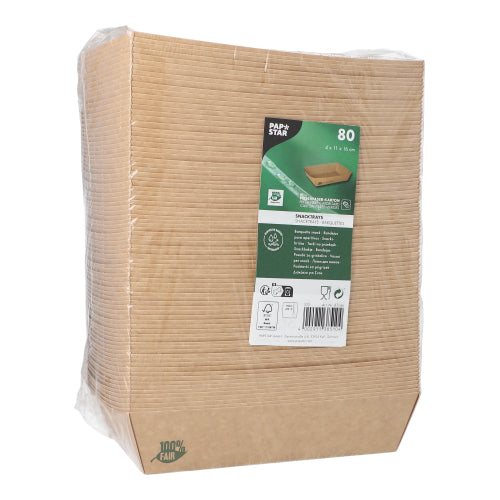 PAPSTAR 80 Snacktrays, Pappe "pure" braun "100% Fair"