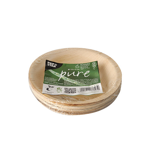 PAPSTAR 6 Schalen, Palmblatt "pure" rund 200 ml Ø 13 cm · 3 cm | Schrumpffolie (6 Stück)