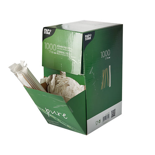 PAPSTAR 1000 Rührstäbchen, Holz "pure", einzeln gehüllt