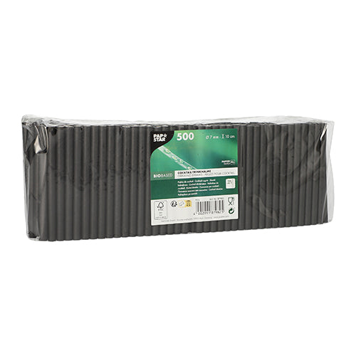 PAPSTAR 500 Cocktail Trinkhalme, Papier Ø 7 mm · 10 cm schwarz | Folie (500 Stück)