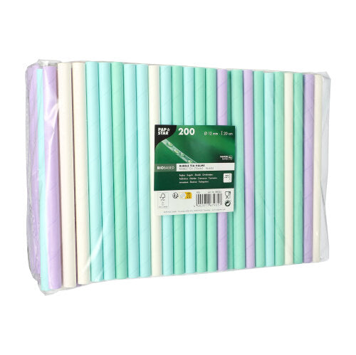 PAPSTAR 200 Bubble Tea Halme Papier Ø 12 mm · 20 cm farbig sortiert | Folie (200 Stück)