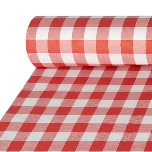 PAPSTAR Papiertischtuch mit Damastprägung 50 m x 1 m rot "Vichy Karo" | Karton (1 Rolle)
