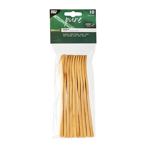 PAPSTAR 10 Gabeln, Bambus "pure" 16,5 cm | Beutel (10 Stück)