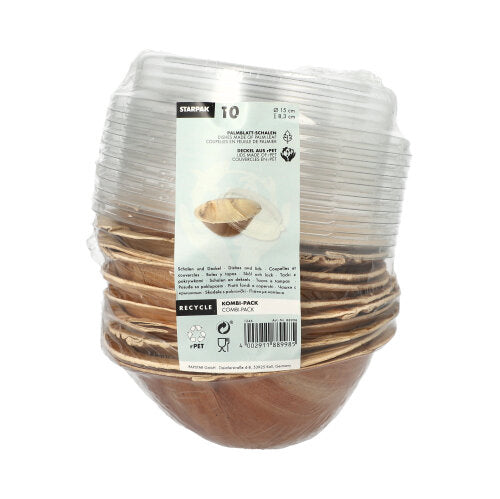 Starpak 10 Schalen, Palmblatt mit rPET Deckel "Kombipack"