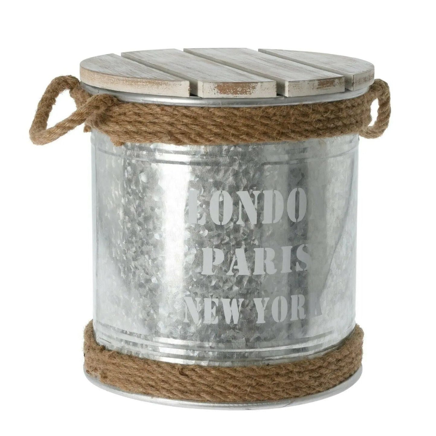 Beistelltisch mit Stauraum Metall Holz Hocker Tonne Industrie Ø 30 x Höhe 32 cm