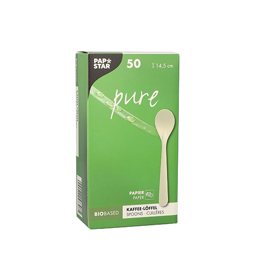 PAPSTAR 50 Kaffeelöffel, Papier "pure" 14,5 cm weiss | Faltschachtel (50 Stück)