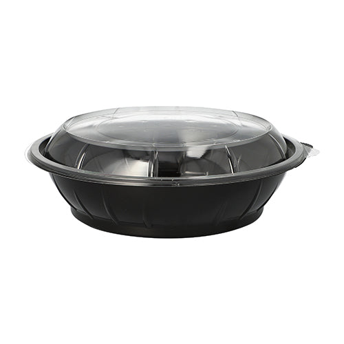 Starpak 25 Salatschalen, PET 1000 ml Ø 21,8 cm · 6 cm schwarz "Snap It" mit Deckel R-PET glasklar | Folie (25 Stück)