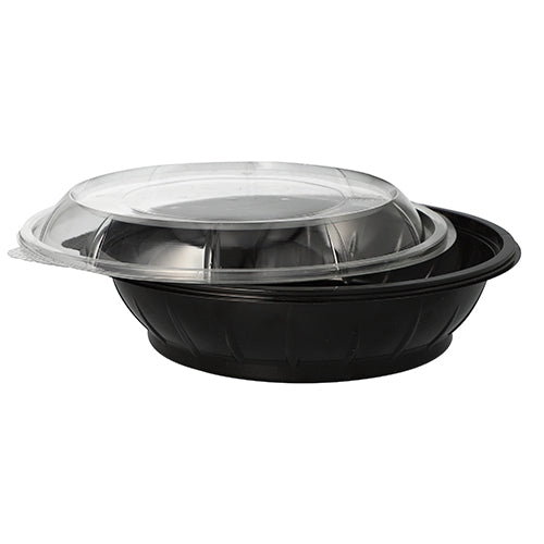 Starpak 25 Salatschalen, PET 1000 ml Ø 21,8 cm · 6 cm schwarz "Snap It" mit Deckel R-PET glasklar | Folie (25 Stück)