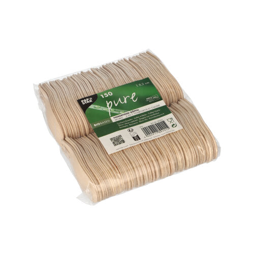 PAPSTAR 150 Fingerfood - Göffel, Holz "pure" 8,2 cm | Folie (150 Stück)