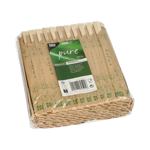 PAPSTAR 100 Paar Essstäbchen Holz "pure" 21 cm einzeln gehüllt | Folie (100 Paare)