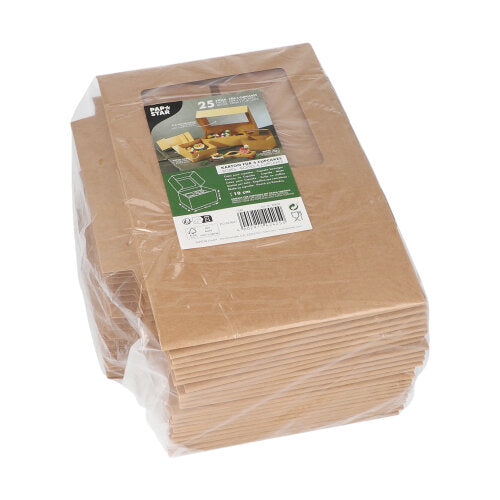 PAPSTAR 25 Cupcake-Kartons eckig 10 cm mit Sichtfenster aus PLA