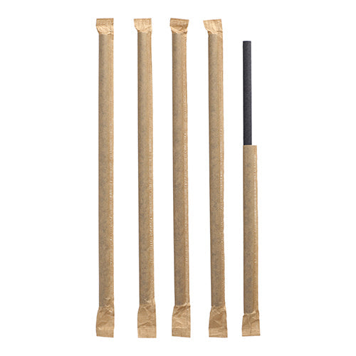 PAPSTAR 100 Shake-Halme Papier Ø 8 mm · 25 cm schwarz einzeln gehüllt | Folie (100 Stück)