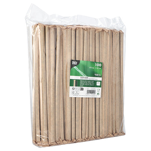 PAPSTAR 100 Shake-Halme Papier Ø 8 mm · 25 cm schwarz einzeln gehüllt | Folie (100 Stück)