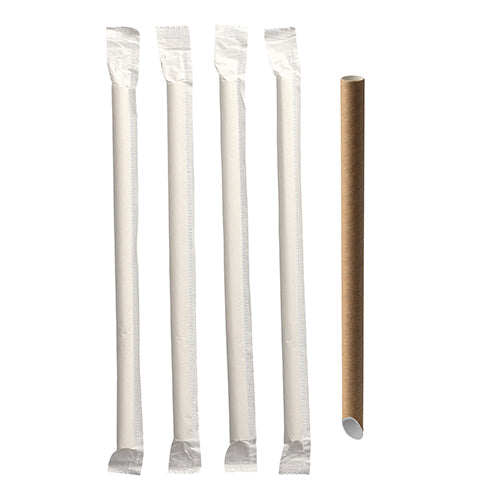 PAPSTAR 200 Bubble Tea Halme Papier "pure" Ø 12 mm · 20 cm braun einzeln gehüllt, einseitig spitz | Folie (200 Stück)