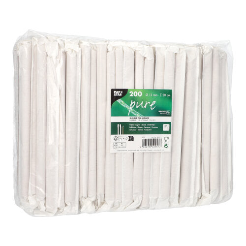 PAPSTAR 200 Bubble Tea Halme Papier "pure" Ø 12 mm · 20 cm braun einzeln gehüllt, einseitig spitz | Folie (200 Stück)