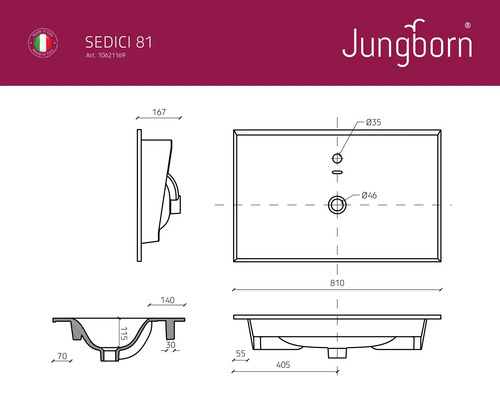 B-Ware Jungborn Möbelwaschtisch Sedici Waschtisch Becken Waschbecken Einbaubecken