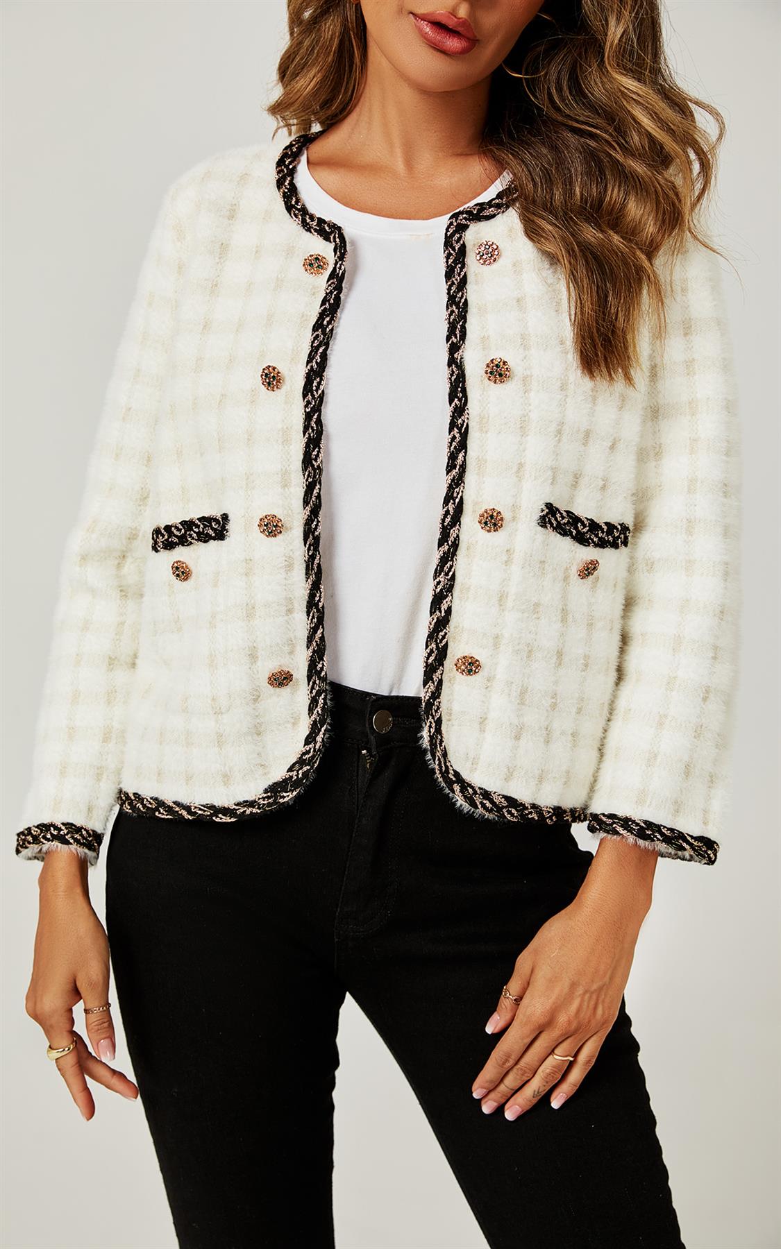 Straight Boucle Jacket In White