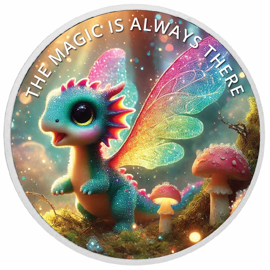 The Magic is Always There: Pixie the Forest Dragon 1oz Silver Coloured Coin