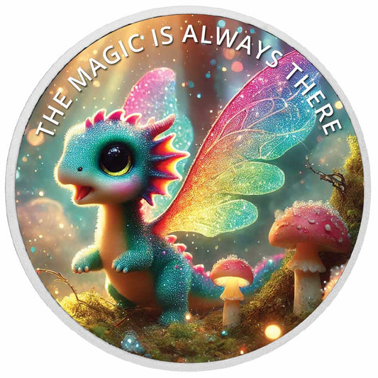 The Magic is Always There: Pixie the Forest Dragon 1oz Silver Coloured Coin