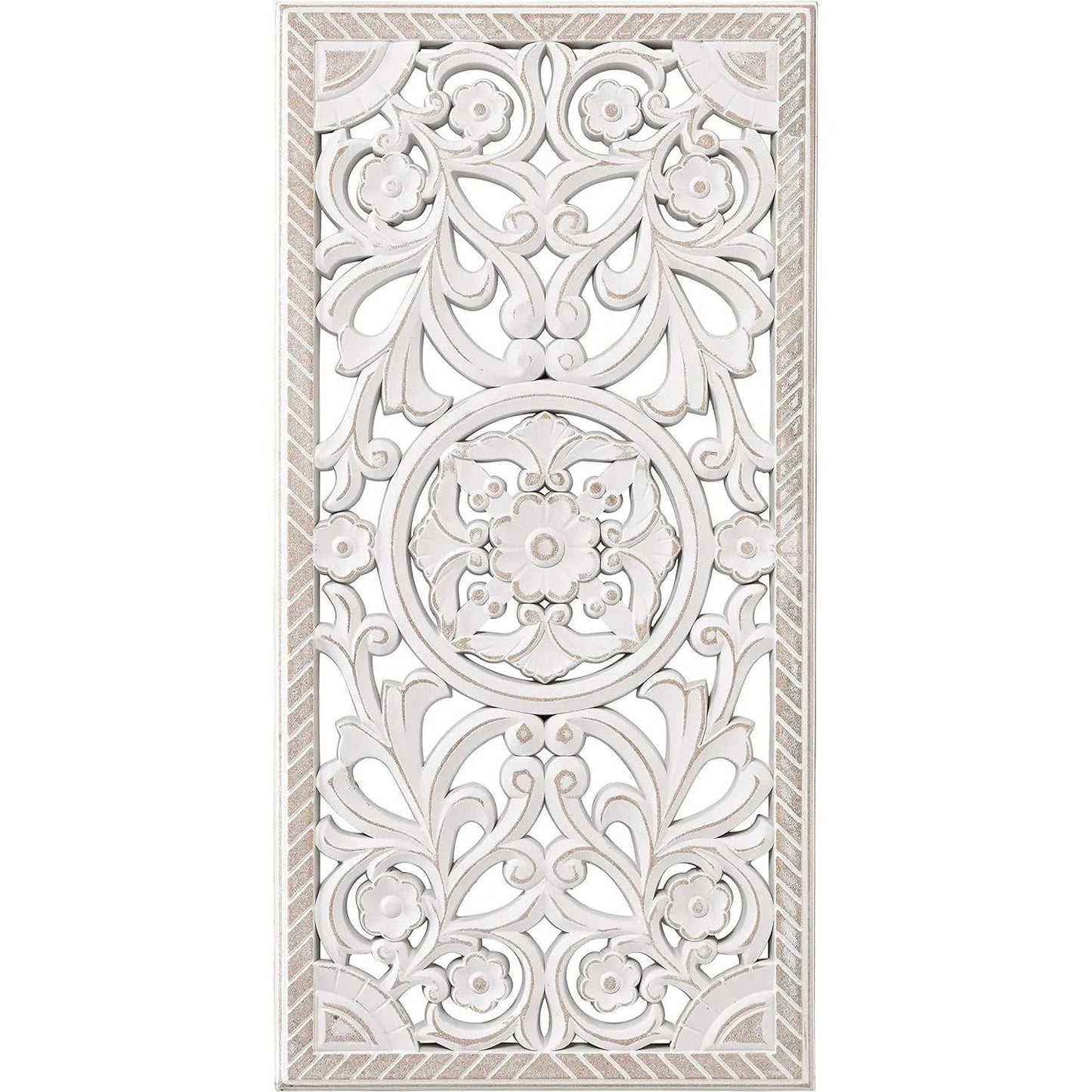 Wandornament Holz weiß 60x30 cm shabby Landhaus Ornament Holzornament Holzbild