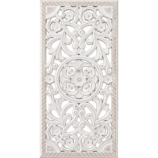 Wandornament Holz weiß 60x30 cm shabby Landhaus Ornament Holzornament Holzbild