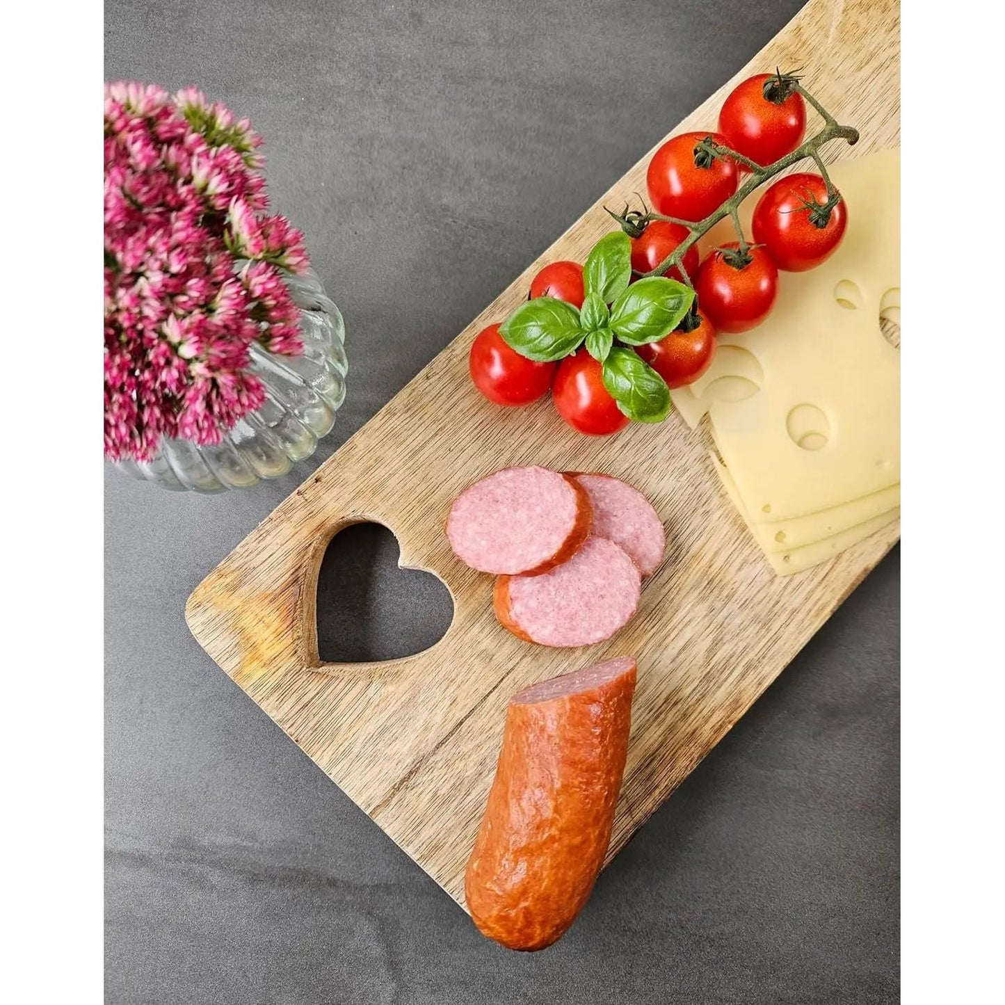 Schneidebrett Holz Mangoholz HERZ Küchenbrett Brotschneidebrett Holzbrett 50 cm