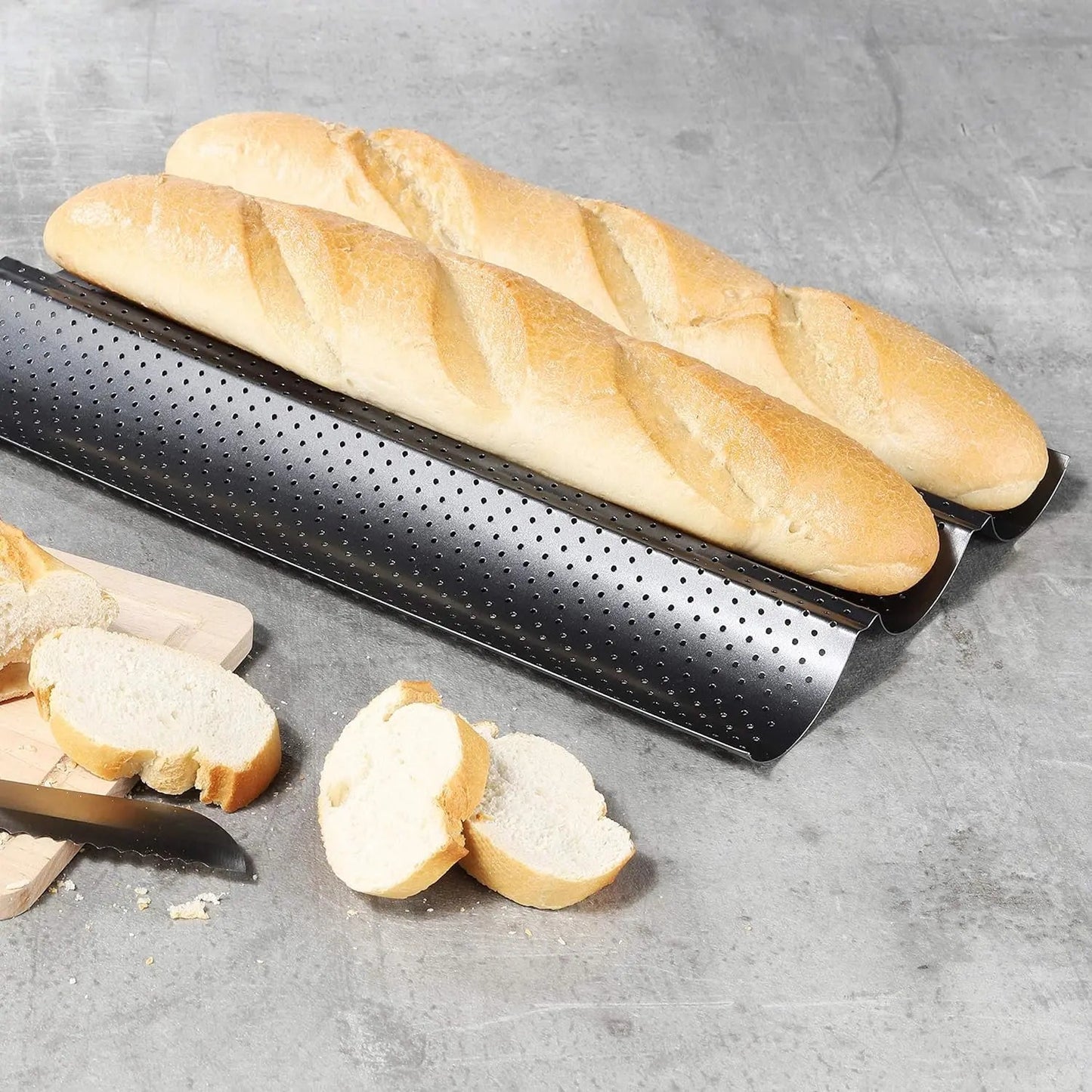 Baguette Baguetteform Blech für 3 Baguettes antihaft beschichtet Baguetteblech