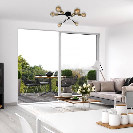 Brilon loftlampi í B-flokki, hengilampi, svart stál, sex ljósastaurar 