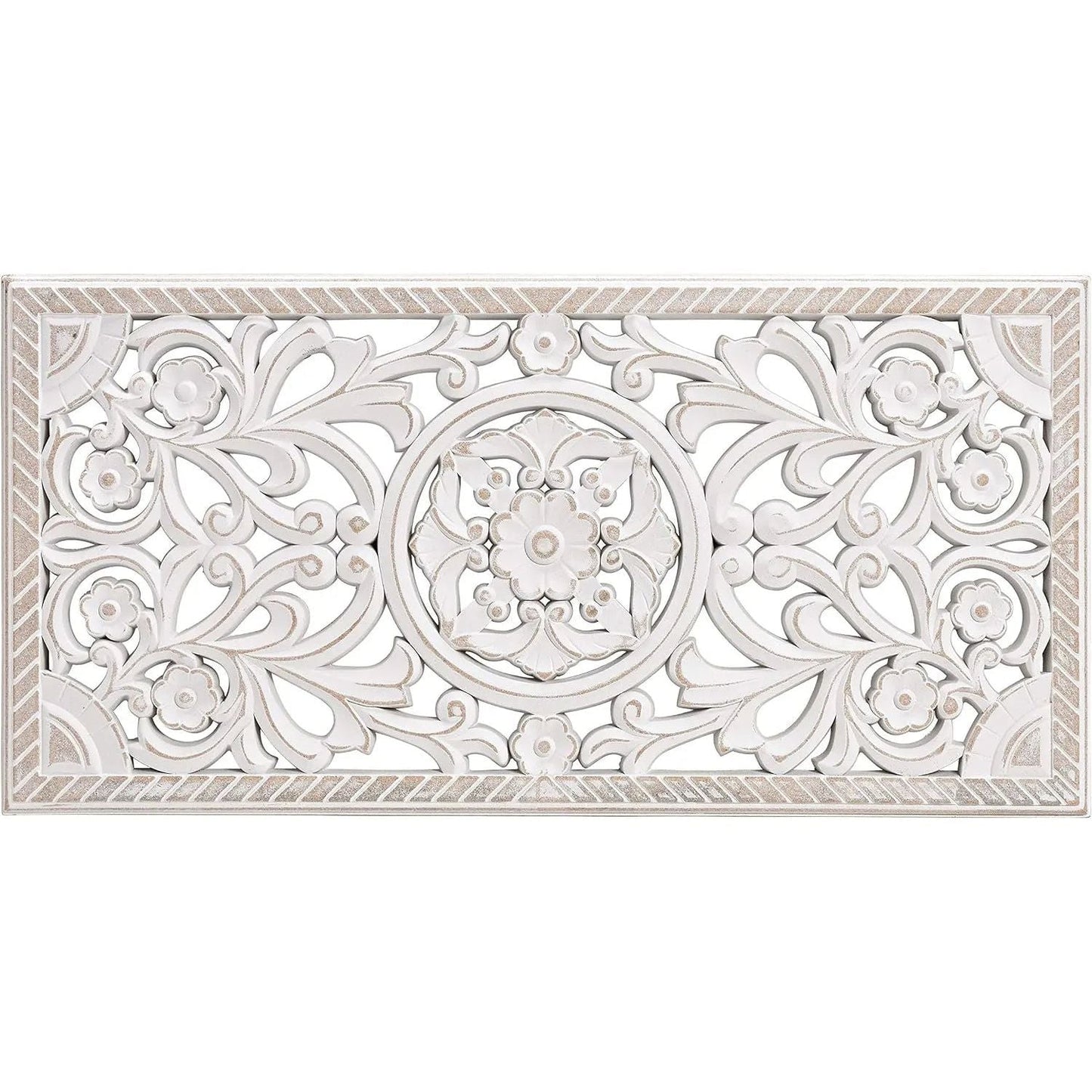 Wandornament Holz weiß 60x30 cm shabby Landhaus Ornament Holzornament Holzbild