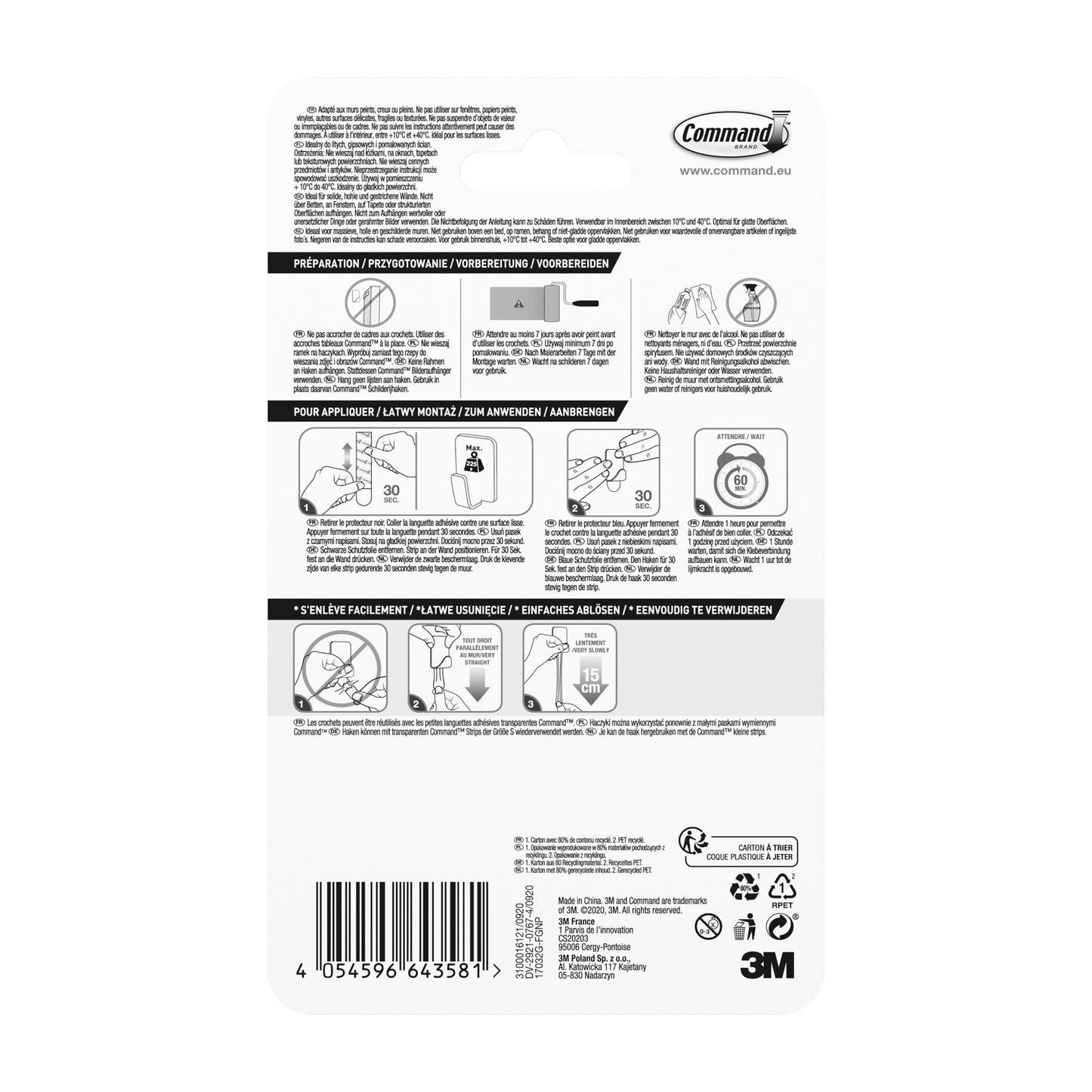 Command™ Metallhaken Größe S, Goldfarbe, 17032BR-4ES, 4 Haken, 5 Strips | Packung (1 Stück)