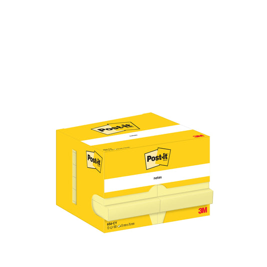 Post-it® Notes, Gelb, 51 mm x 76 mm, 100 Blatt/Block, 12 Blöcke/Packung, Kartonverpackung, 100% PEFC, SGSCH-PEFC-COC-110078 | Packung (1 Stück)
