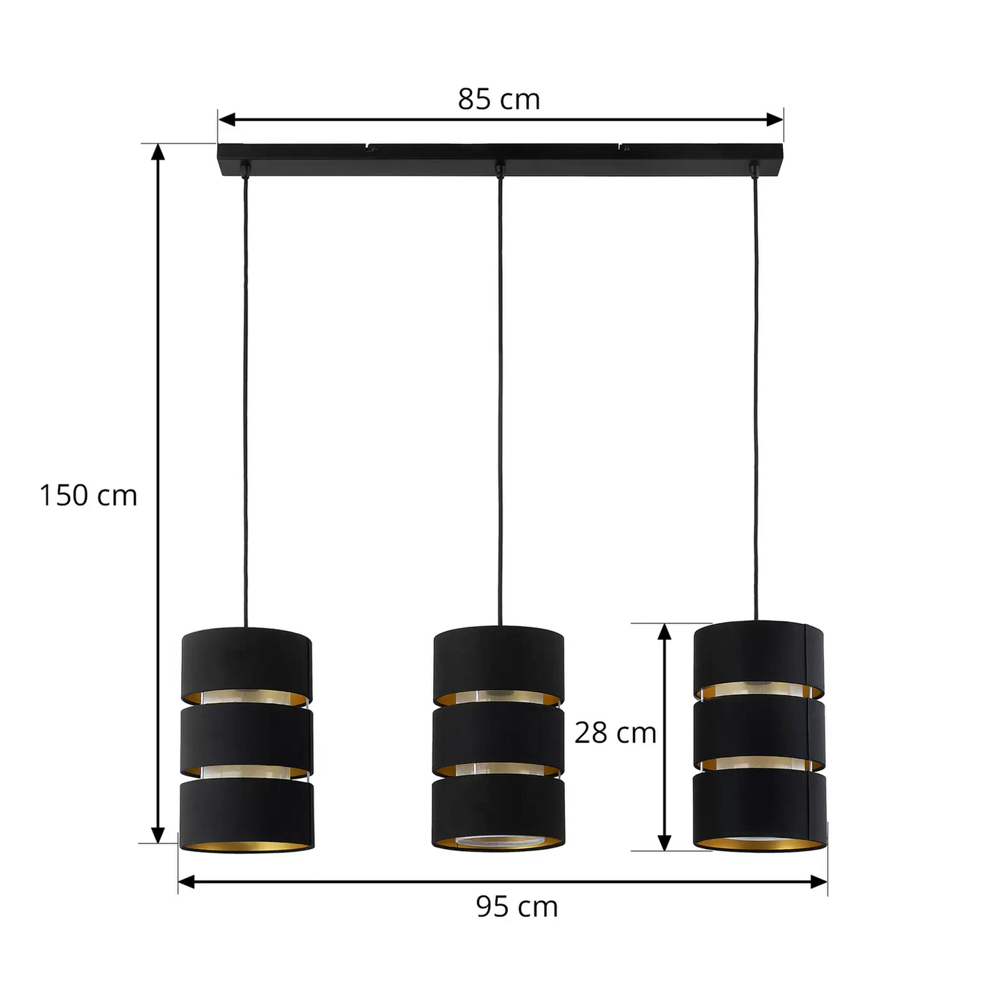 B-stock Lindby hanging light Tsomo, 950 cm 3 bulbs black fabric hanging lamp spot