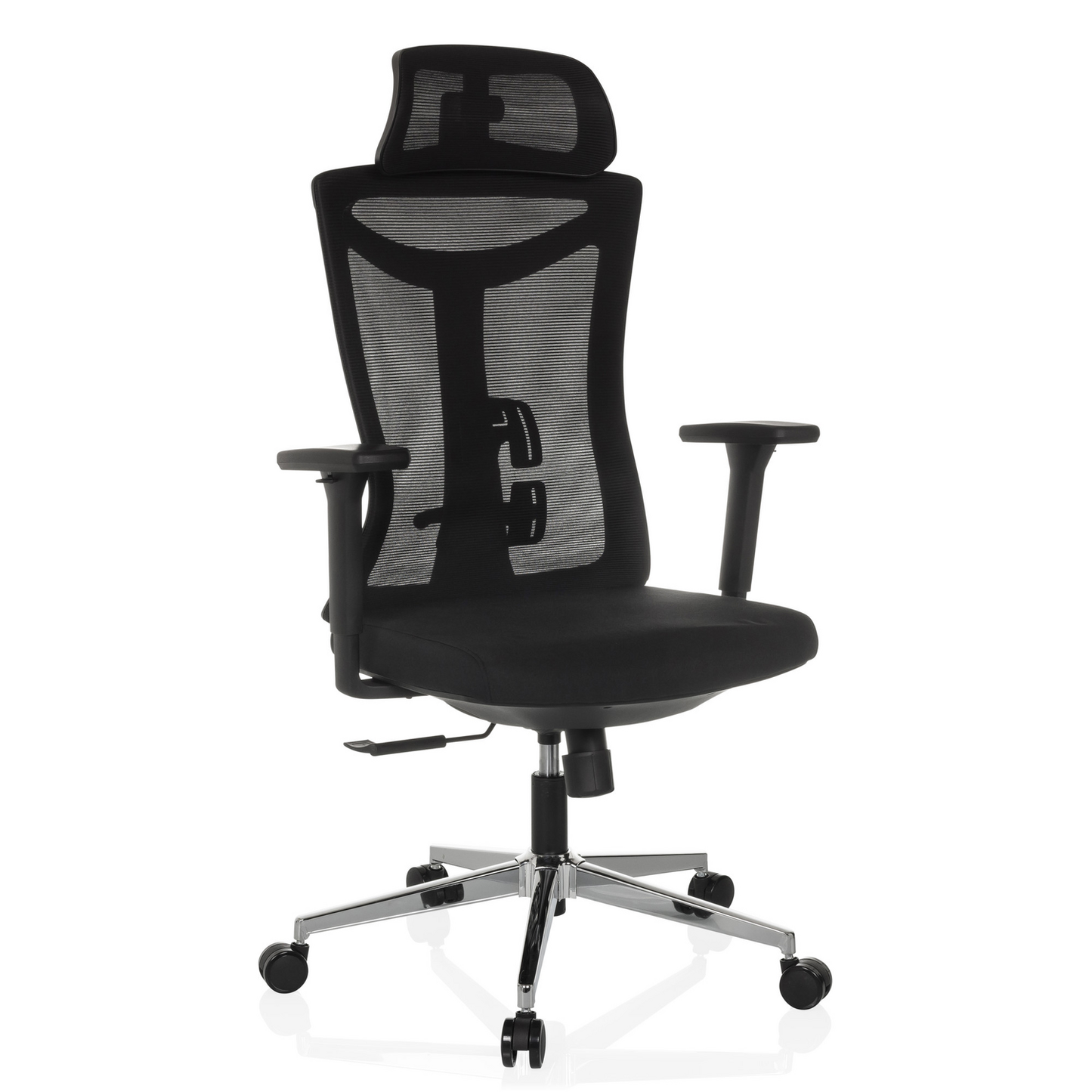 B-flokks Hjh skrifstofustóll með snúningsás Kamiak, bakstoð úr möskvaefni, svartur stóll