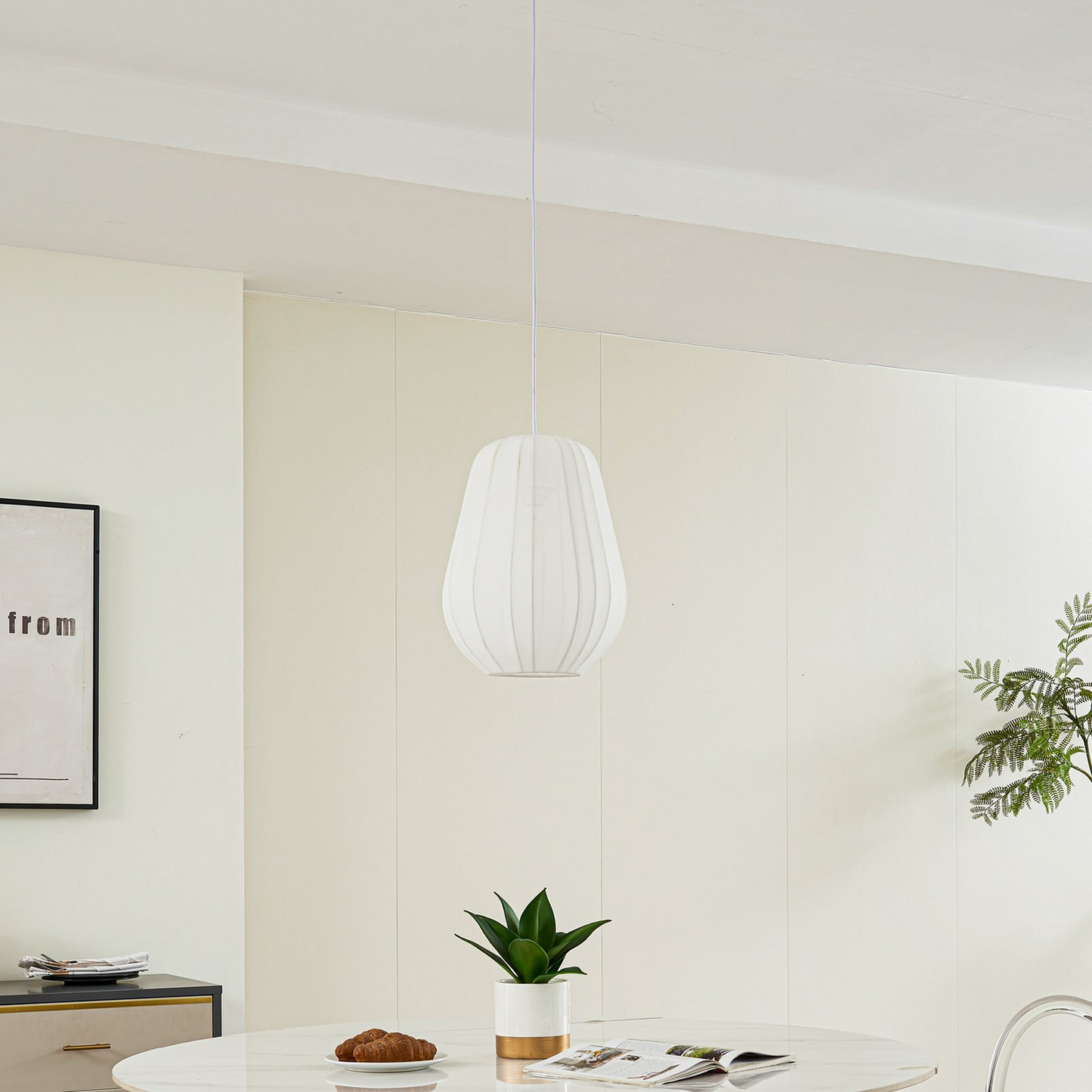B-Ware Lindby Hängeleuchte Helin Weiß ø 30cm Stoff Hängelampe Lampe Leuchte Spot Licht