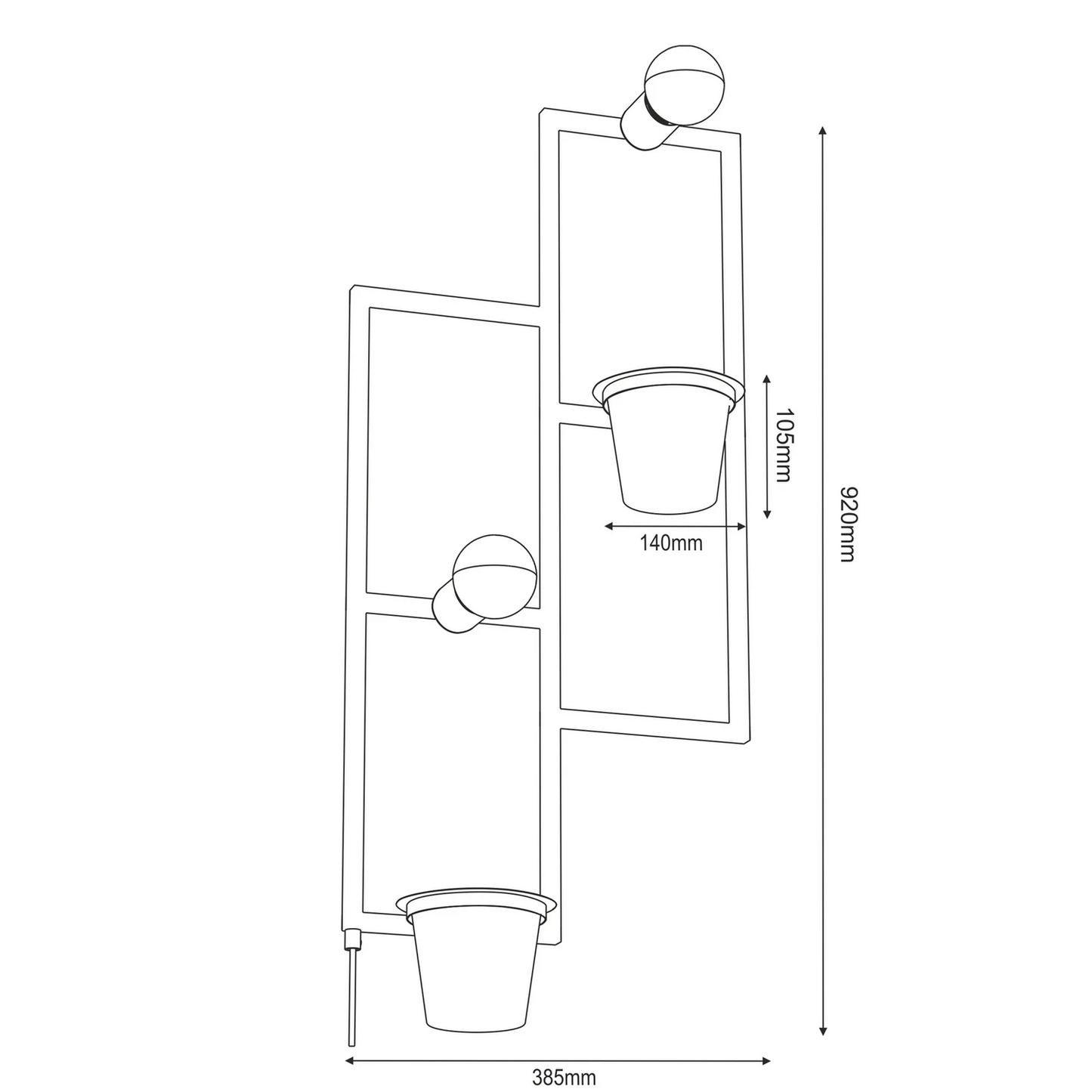 B-flokks Envostar Hyacinth veggljós, vegglampi, veggljós, ljósastæði, lampi með 2 blómapottum, 695
