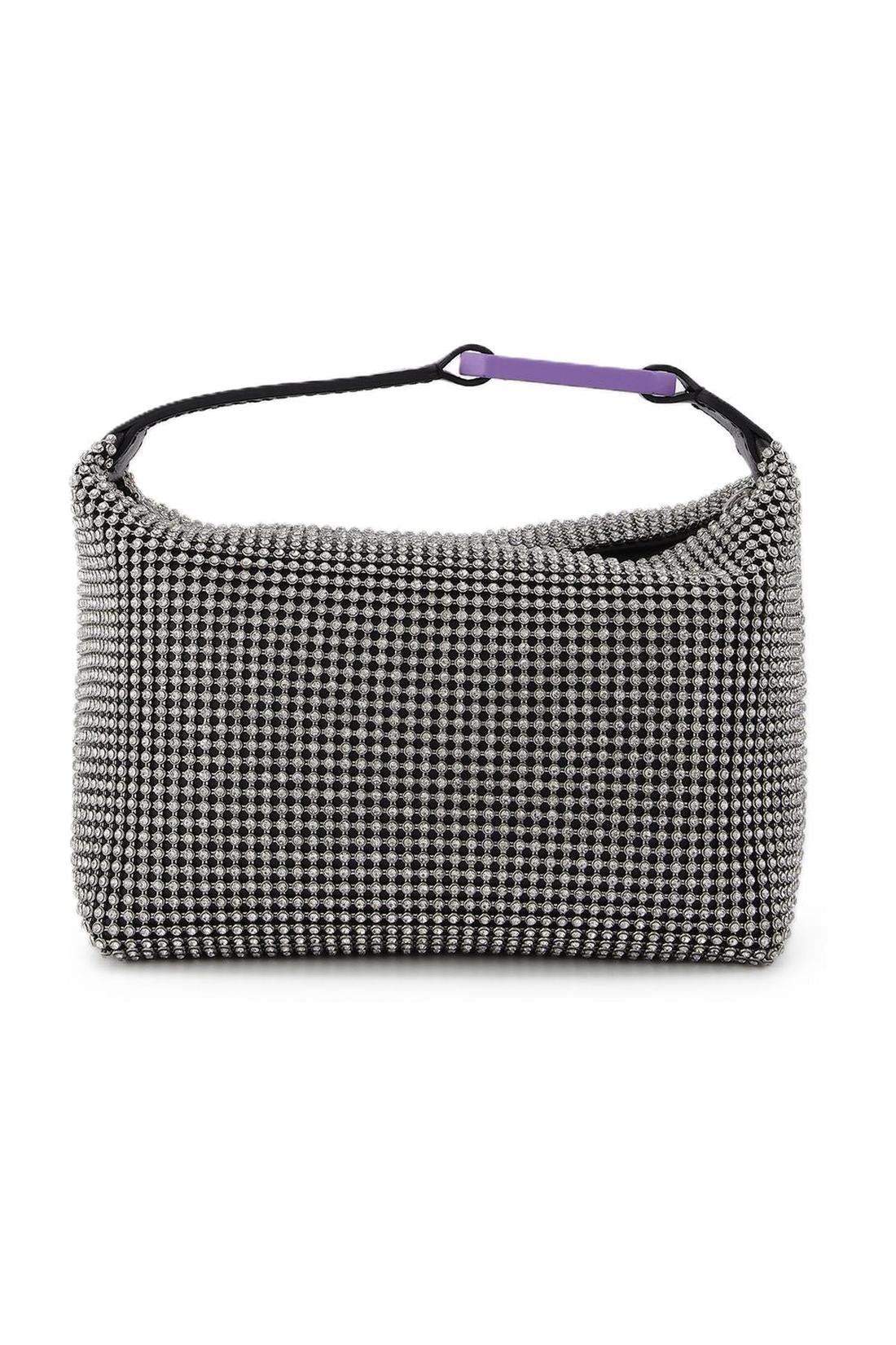 Tasche Moonbag aus schwarzem Leder und Kristallen