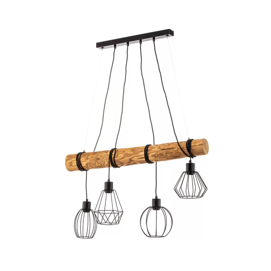 Ýmislegt hengiljós frá Envostar, í B-flokki, með fjórum ljósum, furu, með náttúrulegri áferð.