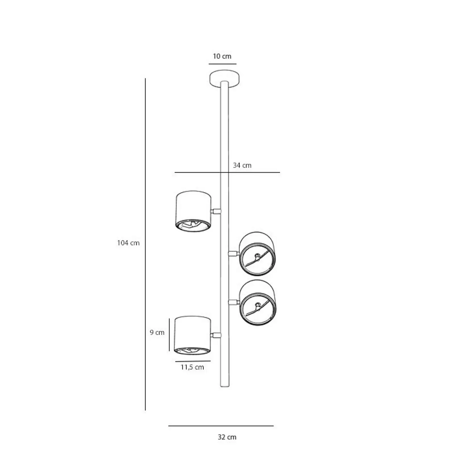 B-flokks loftkastari, 4 ljós, svartur, loftlampi, loftljós, lampi, ljós, spot