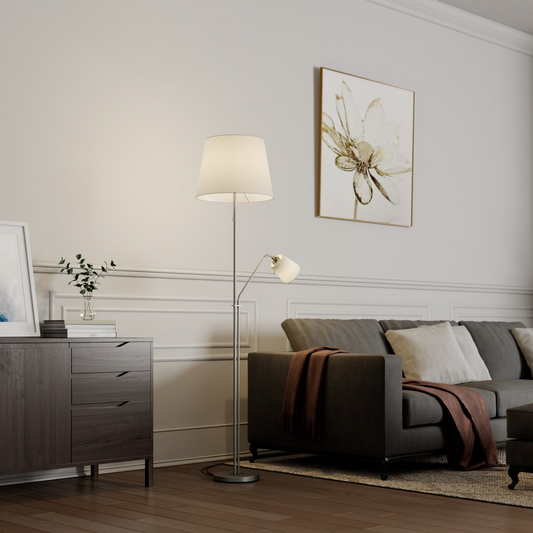 B-Ware Lindby Nantwin Stehleuchte Stehlampe Standleuchte Standlampe Stoffschirm Weiß300